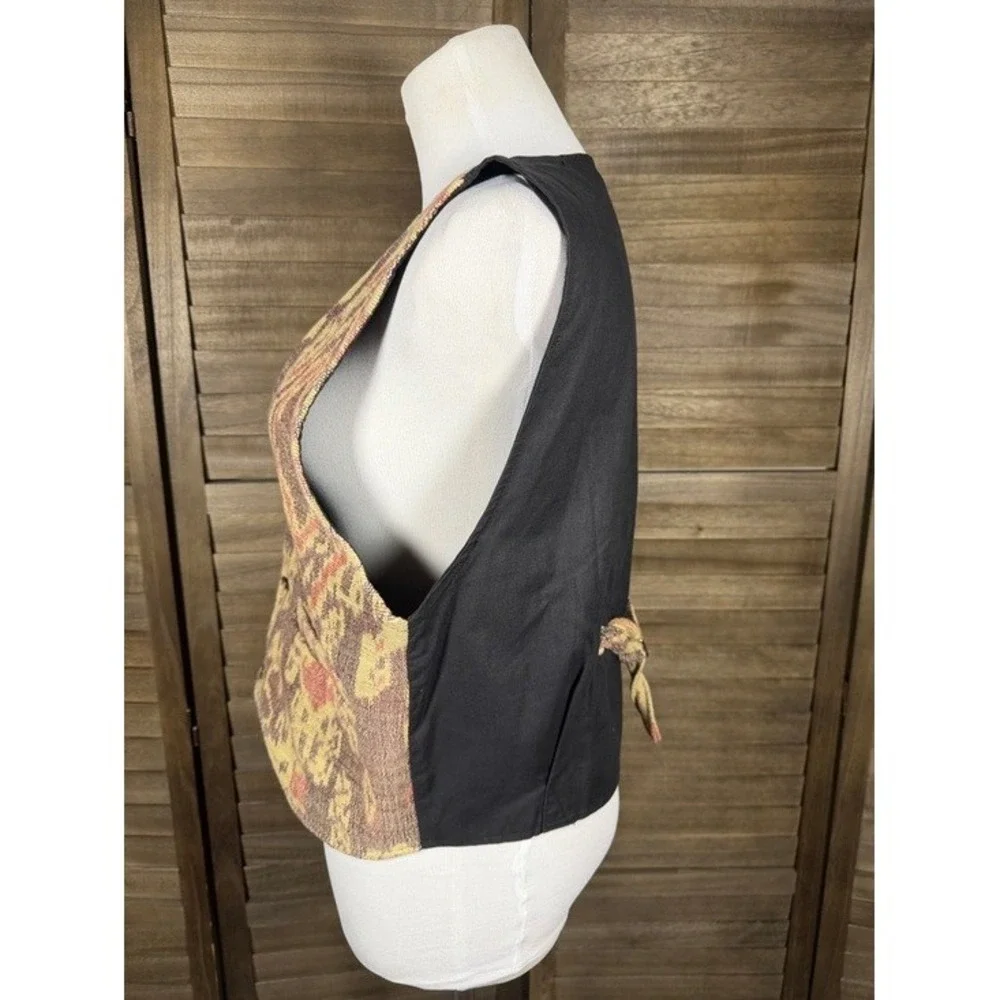 Hand Made Indonesia Woven Ikat Vest Brown Tan Red Boho Waistcoat‎ Mens Womens M